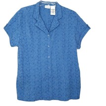 White Stag Womens Size 16W Blouse Button Front V-Neck Short Sleeve Solid Blue - £10.21 GBP