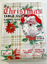 Vintage Christmas Poinsettia Flannel Backed Vinyl Table Cloth 52&quot;×70&quot; - £7.95 GBP