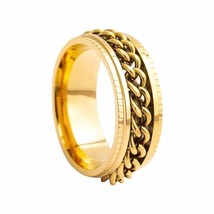 Men&#39;s Gold Cuban Link Spinning Wide Band Ring Stainless Steel Punk Jewelry Gift - £7.22 GBP