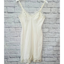 Vintage Nylon Floral Lace Slip Dress Size S White Blue Bridal Scalloped hem - £23.42 GBP