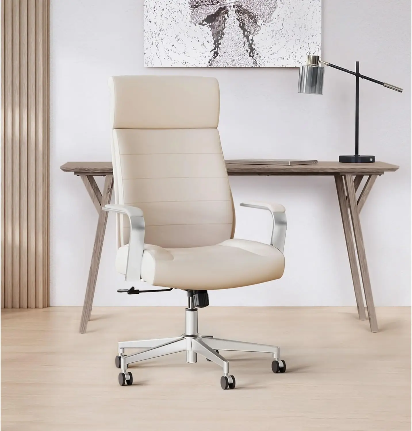 Modern Comfort Modee Vegan Leather High-Back Executive Office Chair Sand/Chrome  - £281.06 GBP