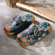 Johnature 2021 New Women Shoes Slippers Handmade Retro Genuine Leather Flower Co - £70.21 GBP