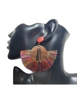 Fashion Jewelry Womens Multicolor Fan Shaped Tassel Gold Base Post Earri... - £15.72 GBP