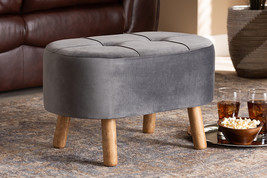Marisa Gray Velvet Fabric Upholstered Wood Ottoman - $1,783.24 MXN