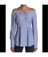 Tibi Garcon Stripe Print Shirred Top, Off The Shoulder, Blue/White, Size... - £72.30 GBP