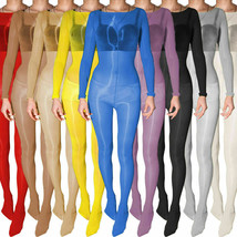 Unisex Ultra shiny Bodystocking Long Sleeve Catsuit Sheer Nylon Jumpsuit... - £12.54 GBP