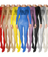 Unisex Ultra shiny Bodystocking Long Sleeve Catsuit Sheer Nylon Jumpsuits Men - £12.53 GBP