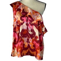 Bar III XX-Large Top One Shoulder Sleeveless Ikat Flame Ruffled Neck Shiny Multi - £17.98 GBP