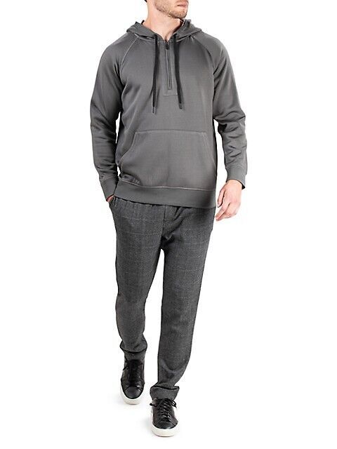 Natori Men's Sathya Quarter-Zip Hoodie Sweatshirt in Volcanic Ash-Size Large