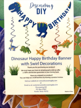Dinosaur Happy Birthday Banner &amp; Hanging Swirl Decorations Pre-Assembled - £15.41 GBP