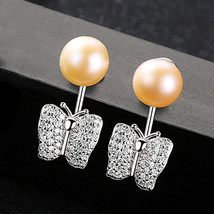 A Two-Strap Butterfly Studs South Korea Sterling Silver Freshwater Elegant Lady  - £21.08 GBP