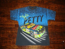Vintage 90's Kyle Petty Mello Yellow Nascar Racing All Over Print T Shirt L  - $79.19