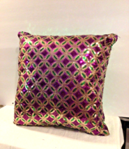 Mardi Gras PGG Dazzle Fabric Pillow - 14&quot; x 14&quot; - £18.06 GBP