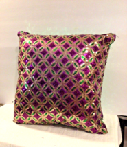 Mardi Gras PGG Dazzle Fabric Pillow - 14&quot; x 14&quot; - £18.21 GBP