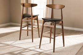 Elara Black Faux Leather Upholstered Walnut Finished Bar Stool (Set of 2) - $273.00