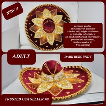 adults burgundy with mexico colors mexican charro sombrero MARIACHI HAT  - £78.63 GBP