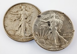 1937 and 1941-S 50C Walking Liberty Half Dollars in AU Condition - £49.96 GBP