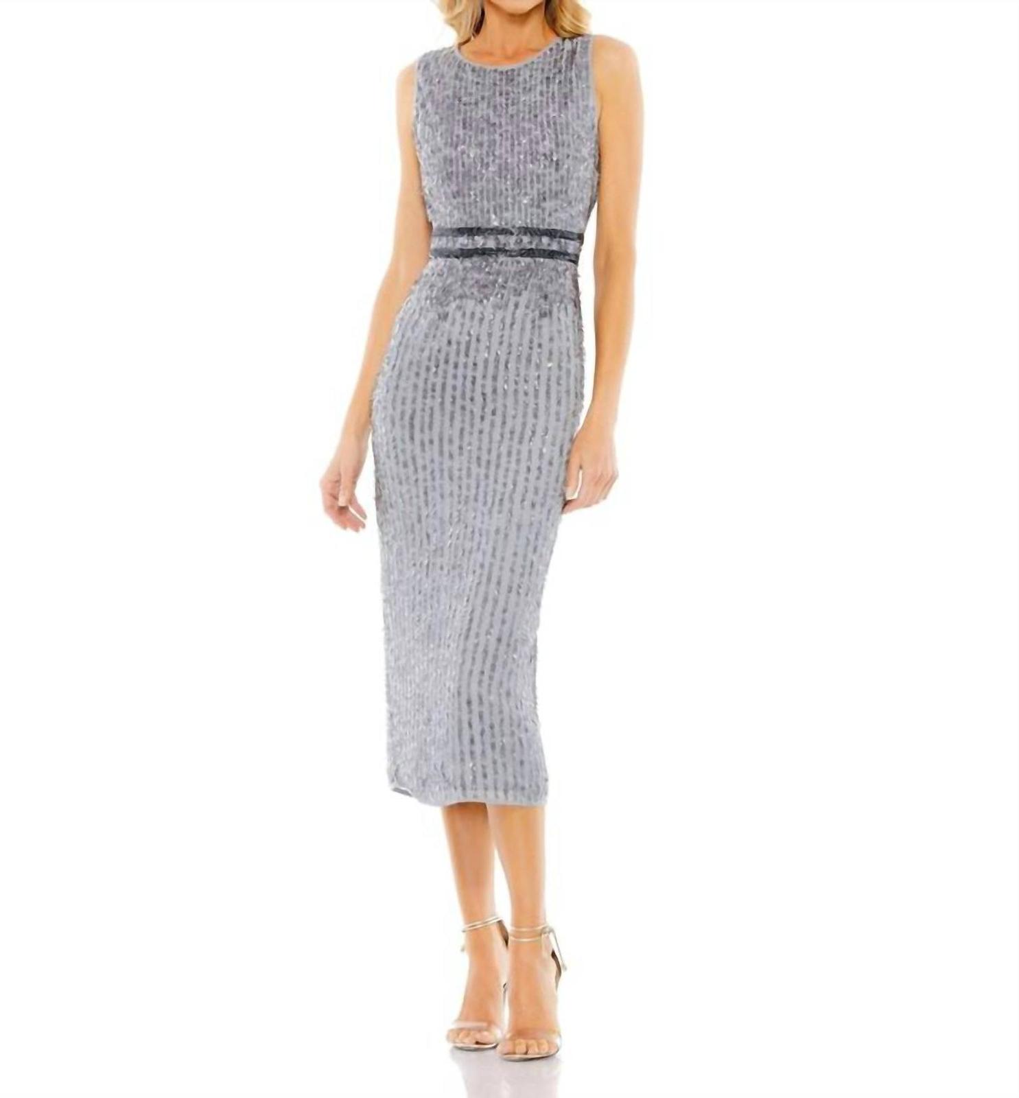 Mac Duggal Sleeveless High Neck Beaded Midi Sheath Dress Size 6 - $175.23