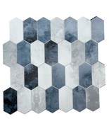 Small Long Hexagon 12x11.5&quot; Blue Peel &amp; Stick Backsplash Stone Composite... - $67.68 CAD
