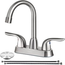 Brushed Nickel Soka Centerset Bathroom Sink Faucet With Two Handles, High Arc, - £40.84 GBP