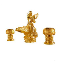 Gold finish 3 Pcs Widespread lavatory lovely Flower fairy girl Sink fauc... - £719.42 GBP