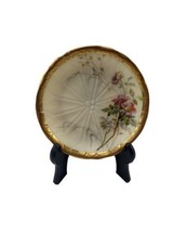 Antique Royal Worcester Saucer Plate Ivory Hand Painted Pink Flower Gold Trim 51 - £15.78 GBP