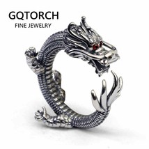 Real Solid 925 Silver Dragon Rings Vintage Men&#39;s Open Size Adjustable Thai Silve - £39.24 GBP
