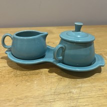 Vintage FIESTA WARE Turquoise Sugar &amp; Creamer Set - Coffee/Tea - Complet... - $741.49 MXN