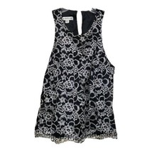 Bebe Womens Black Silver Floral Lace Lined Sleeveless Tank Top Size Small - $15.43