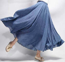 Women&#39;s Elegant High Waist Linen Maxi Skirt Summer Ladies Casual Elastic Waist 2 - £13.54 GBP