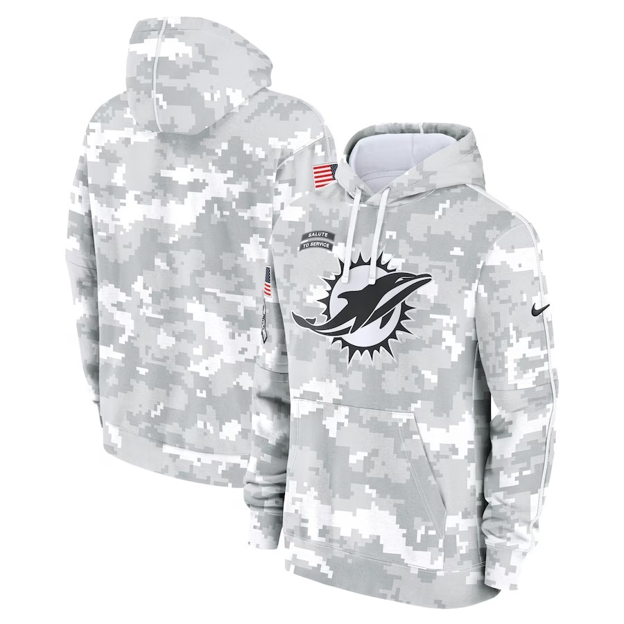 Mens White Camo Dolphins 2024 Salute to Service Pullover Hoodie - Miami