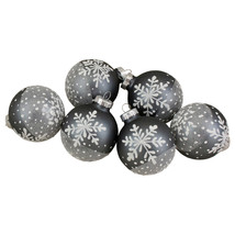 4&quot; (101mm) Set of 6 Gray and White Snowflake Glass Christmas Ball Orname... - $27.99