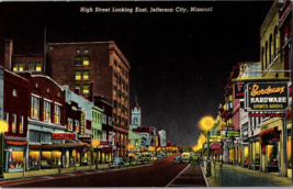 Vtg Postcard High Street Looking East, Night Street Scene, Jefferson City MO - £5.36 GBP