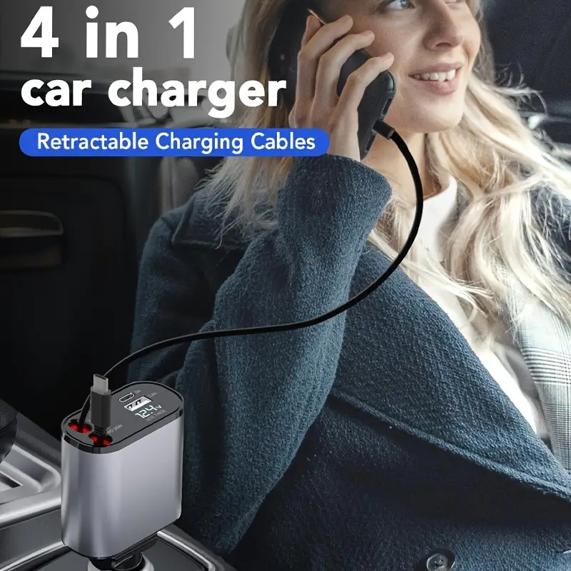 Super Fast Car Charger,4 in 1 Retractable Car Phone Charger 60W for ios ... - $25.95