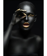 &quot;Mystique Unveiled: A Woman’s Gaze in Black and Gold&quot; - Posters Prints - $142.00