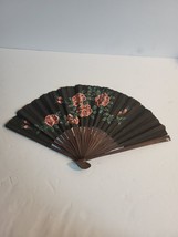 Vintage Japanese Hand Fan Pink And Red Flowers Bamboo Structure - $328.18 MXN