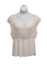 BloomChic Gauze Top Womens  16 White V Neck Peplum Waist Crochet Cap Sleeve - $14.55