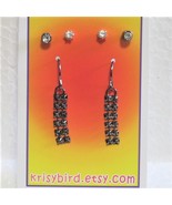 3 pair Fashion Earrings Gunmetal Drop earrings with 2 pair of Clear Studs - $5.48 CAD