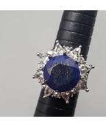 Lapis Lazuli Cocktail Ring Size 10.5 Silver Tone CZ Sun Burst Halo High ... - $929.61 MXN