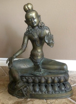 Antique Authentic Ushnisha Green Tara Tibet Mahayana Buddhism Brass Bronze 21&quot; - £5,392.13 GBP