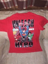 Justice League Unlimited Boys L 10/12 T Shirt Unleash Your Inner Hero DC Comics - £7.81 GBP