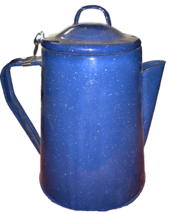 Enamel Graniteware Blue Metal Coffee Pot Speckled Large Vintage - $14.73