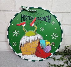 Grinch Hanging Sign Mister Grinch Round Tin 12&quot; Green Chimney Ornament RUZ NEW - $21.99