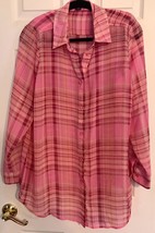 Roaman’s Women’s Pink Plaid BLOUSE/SHIRT Size 16W Button Down / Shoulder Pads - £8.03 GBP