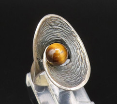 925 Silver - Vintage Textured Open Hole Round Tiger&#39;s Eye Ring Sz 5.5 - ... - £53.01 GBP