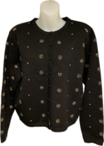 Vintage 1980’s Black Merino Wool Beaded Cardigan Sweater-Size M - £55.32 GBP