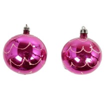 Vintage Poland Glass Ornaments Scallop 1.75&quot; Pink Glitter 50s 60s Mermaid - £12.98 GBP