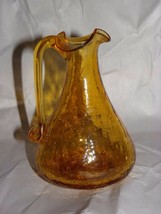 Vintage Pilgrim Amber Crackle Glass Pitcher/Vase 4 1/2&quot; - £6.10 GBP