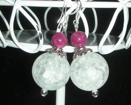 20MM Crackle Quartz and Ruby Gemstone  Earrings - £14.32 GBP