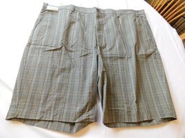 Roundtree &amp; Yorke Mens Shorts 48 Big Classic Fit Flat Front Olive Plaid NWT NEW - £26.61 GBP